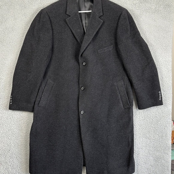 Lauren Ralph Lauren Wool Cashmere Blend Overcoat Mens 48R Black Long Coat Jacket